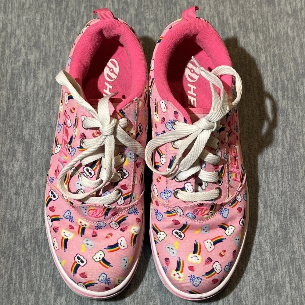 Heelys Pro 20 Prints Youth 6 Women 7 Pink Skate Shoe‎ Rainbow Graphic Laces EUC